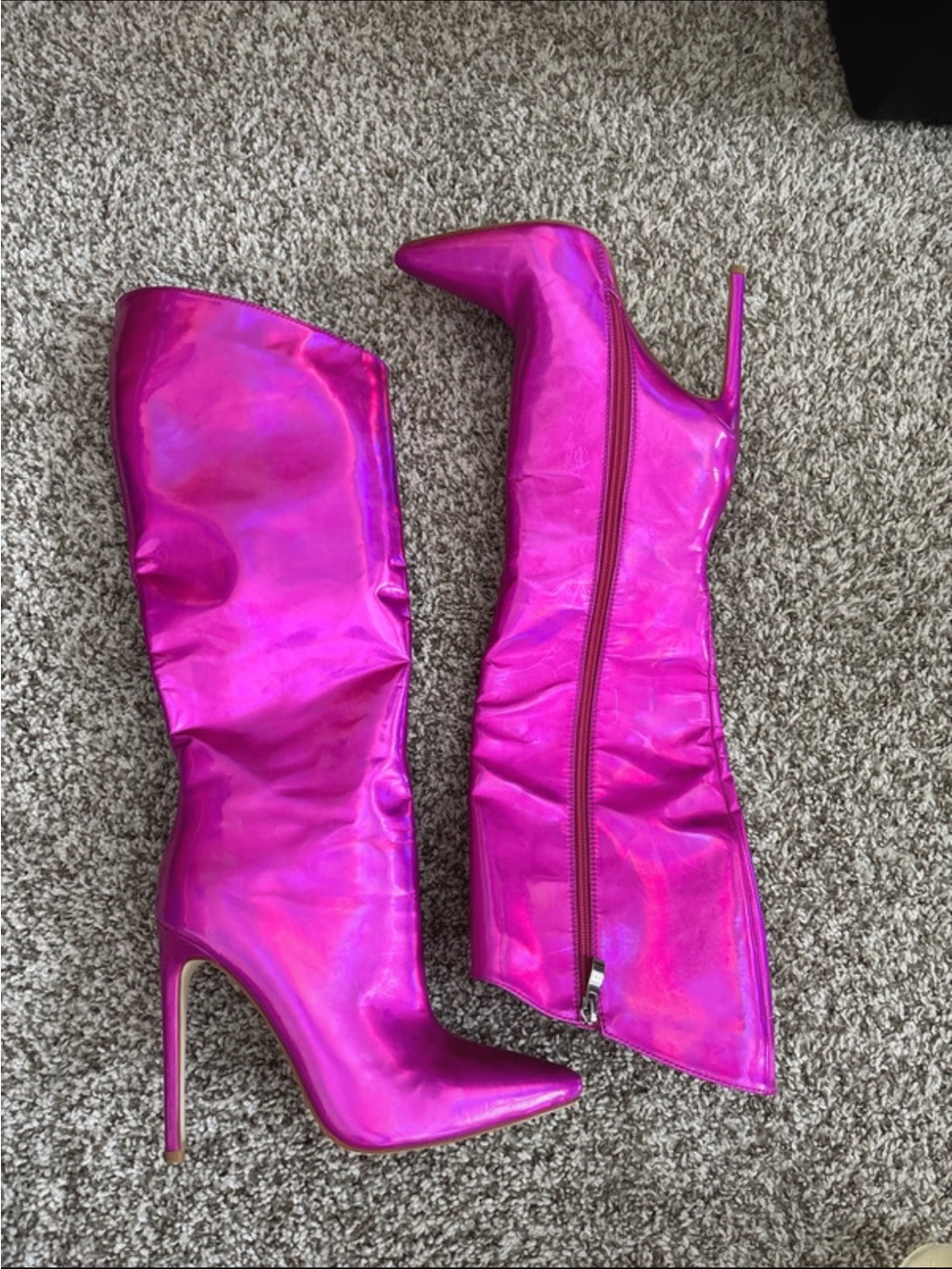 Metallic Hot Pink Knee-High Stiletto Boots